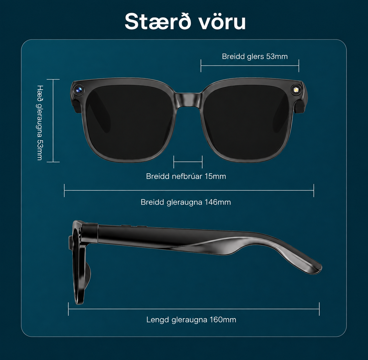 Dreamova Vista Black Square — AI Snjöll Gleraugu með Sjónrakningu